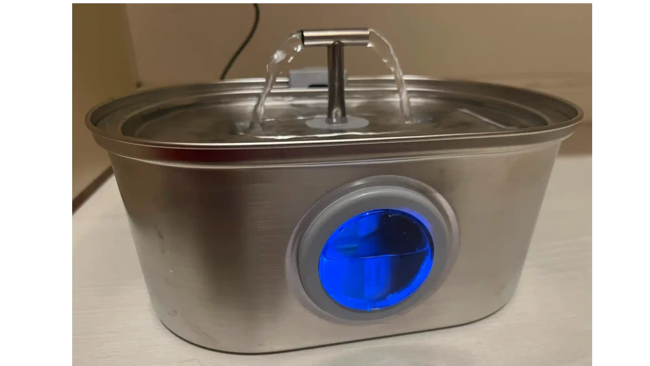 Banner da opinião Fonte para gatos e cães com filtro e de aço inox
